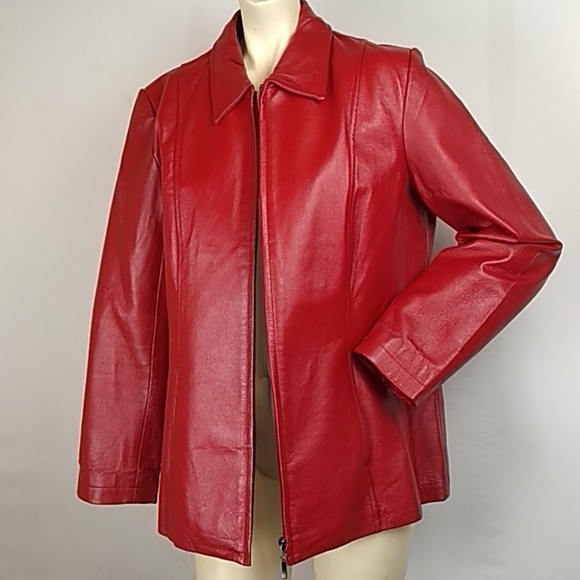 Dialogue Jackets & Blazers - Dialogue medium red leather jacket zip-up trench